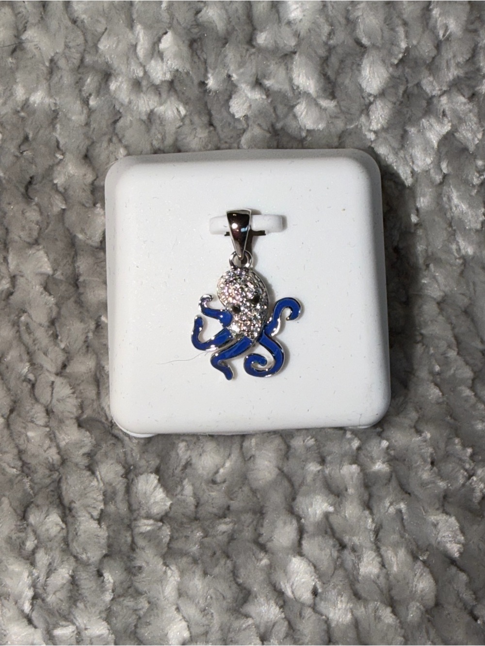 925 Sterling Silver Moissanite Octopus Pendant with Blue Enamel